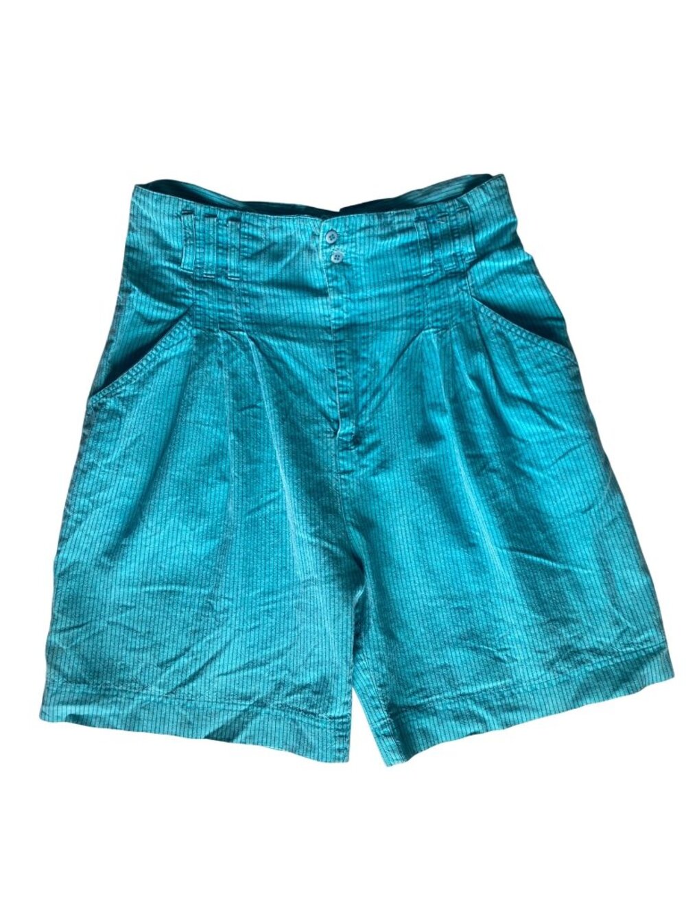 Vintage New Avenue High Rise Mom Shorts 14  Aqua Striped Pleated 80s 90s Bermuda